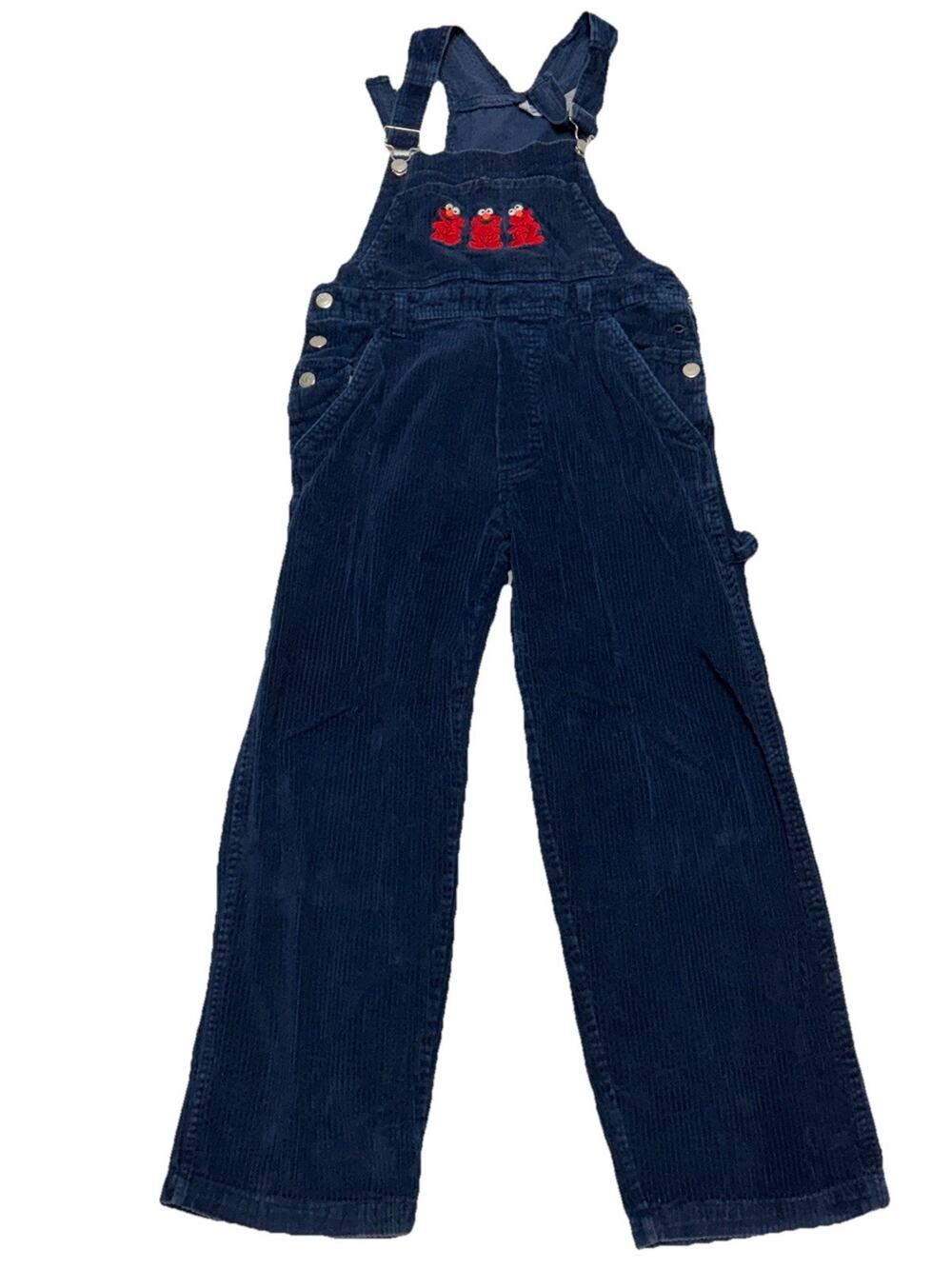 Elmo Sesame Street Blue Corduroy Overalls Vintage Unisex Youth Small